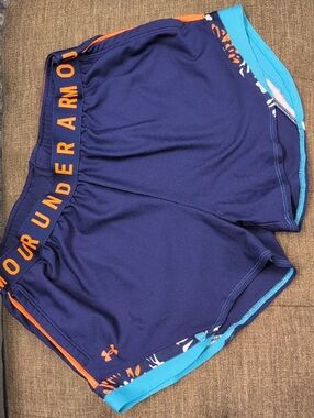 Under Armour Women's Purple Athletic Shorts with Orange & Blue Trim